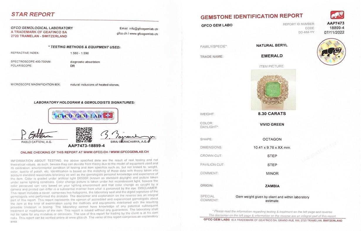 Zertifizierter 8.30 Karat Smaragdring im Art-déco-Stil mit Diamanten im Rosenschliff  im Angebot 5