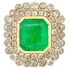 Vintage Certified 8.30 Carat Art Deco Style Emerald Ring with Rose Cut Diamonds 