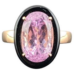 Bague de fiançailles en kunzite certifiée de 8,30 carats et onyx noir