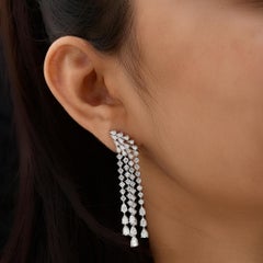 Certified 8.42Ct Diamond Tassel Drop Earrings 14k White Gold Cocktail Earrings