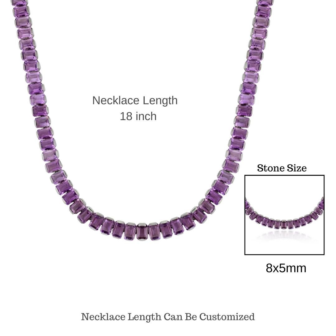 Certified 84.58 Ct Natural Amethyst Long Tennis Necklace Luxury Gift in Silver en vente 4