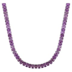 Certified 84.58 Ct Natural Amethyst Long Tennis Necklace Luxury Gift in Silver