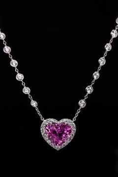 Certified 8.45ct Heart Shape Pink Sapphire and Diamonds Pendant