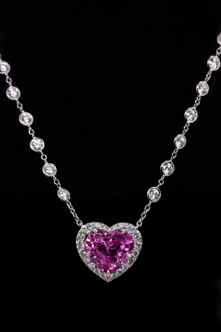 Certified 8.45ct Heart Shape Pink Sapphire and Diamonds Pendant For ...