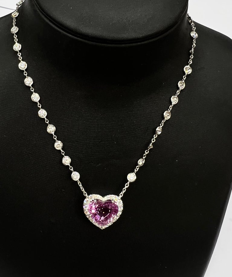 Certified 8.45ct Heart Shape Pink Sapphire and Diamonds Pendant For ...