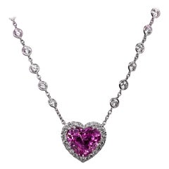 Certified 8.45ct Heart Shape Pink Sapphire and Diamonds Pendant