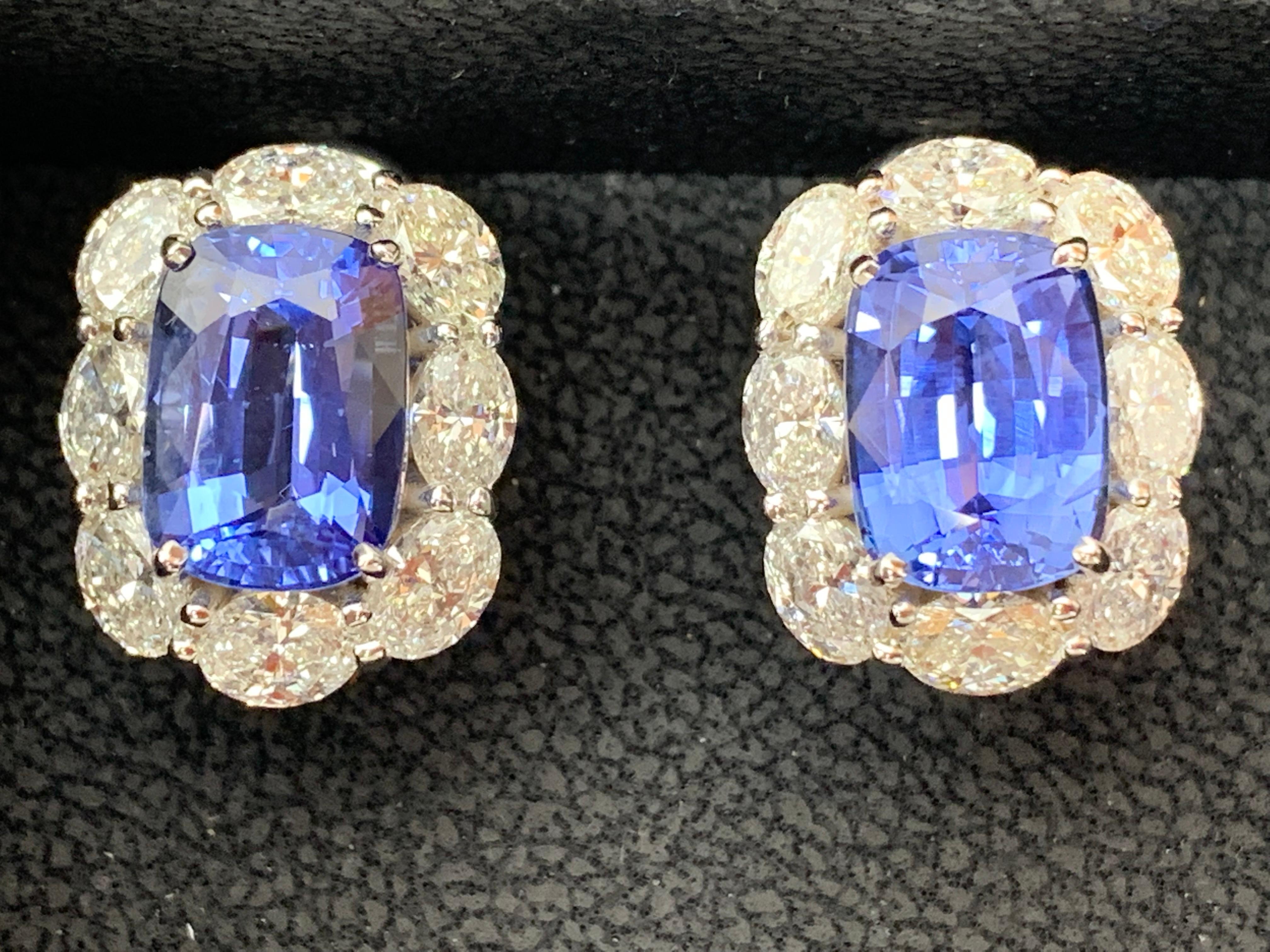 Women's Certified 8.49 Carat Cushion Cut Sapphire  Diamond Halo Earring in 18K Whitegold For Sale