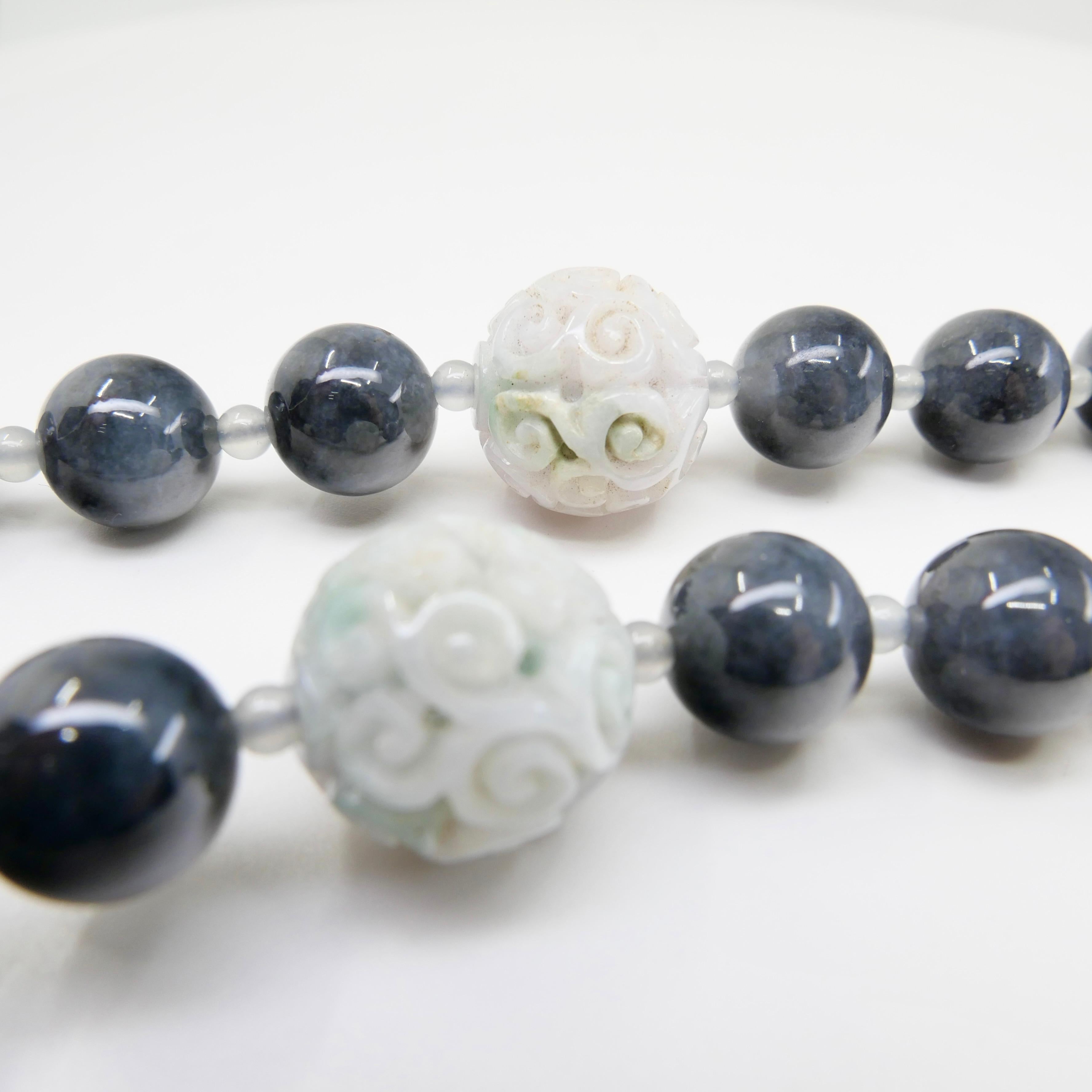 Certified 850cts Jade Bead Necklace, Lavender, Green, Black & Grey, Lucky Jade For Sale 12