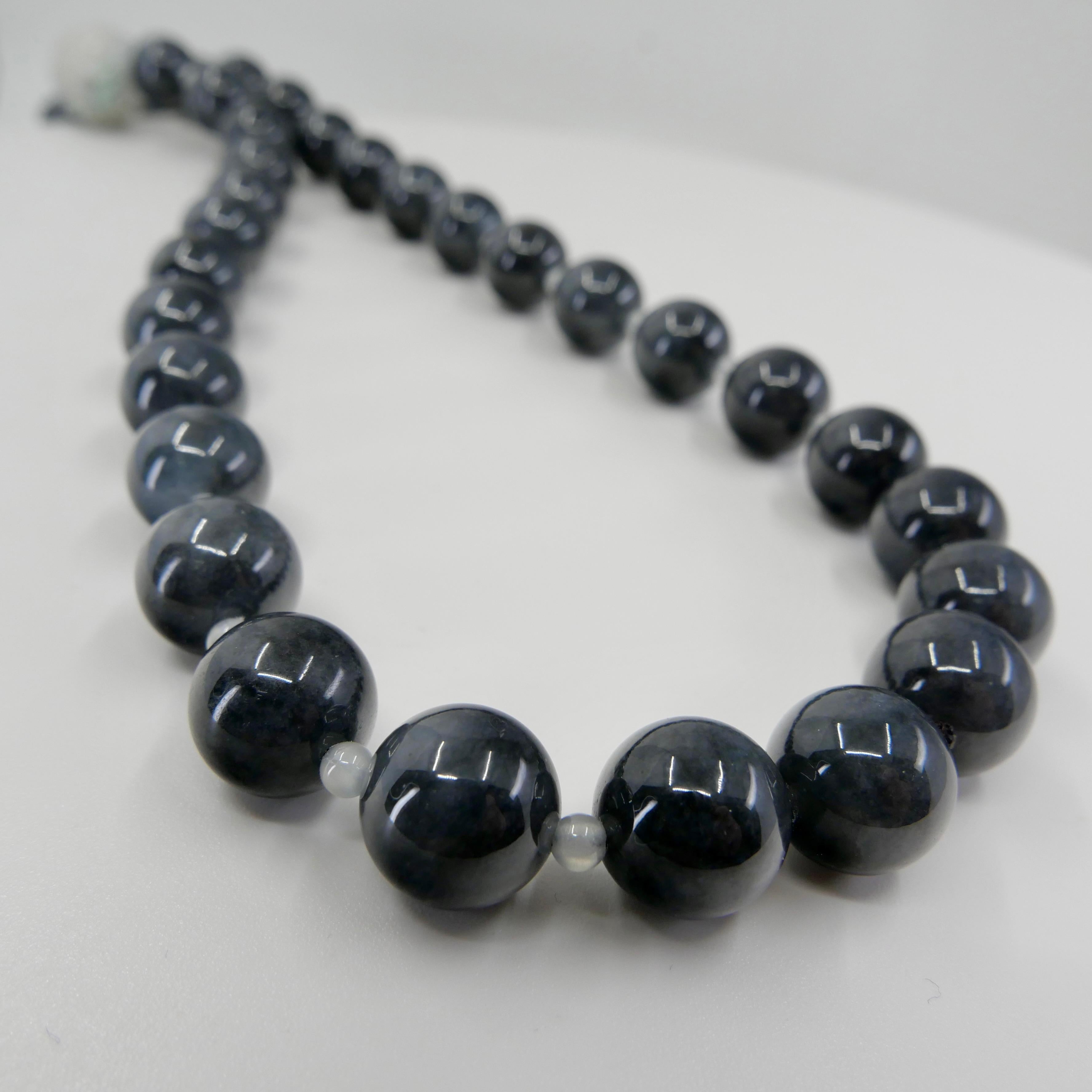 Certified 850cts Jade Bead Necklace, Lavender, Green, Black & Grey, Lucky Jade For Sale 2