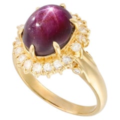 Zertifizierter 8,50ct natürlicher unerhitzter Stern-Rubin-Diamanten-Cluster-Ring, 18k