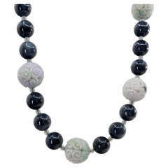 Certified 850cts Jade Bead Necklace, Lavender, Green, Black & Grey, Lucky Jade