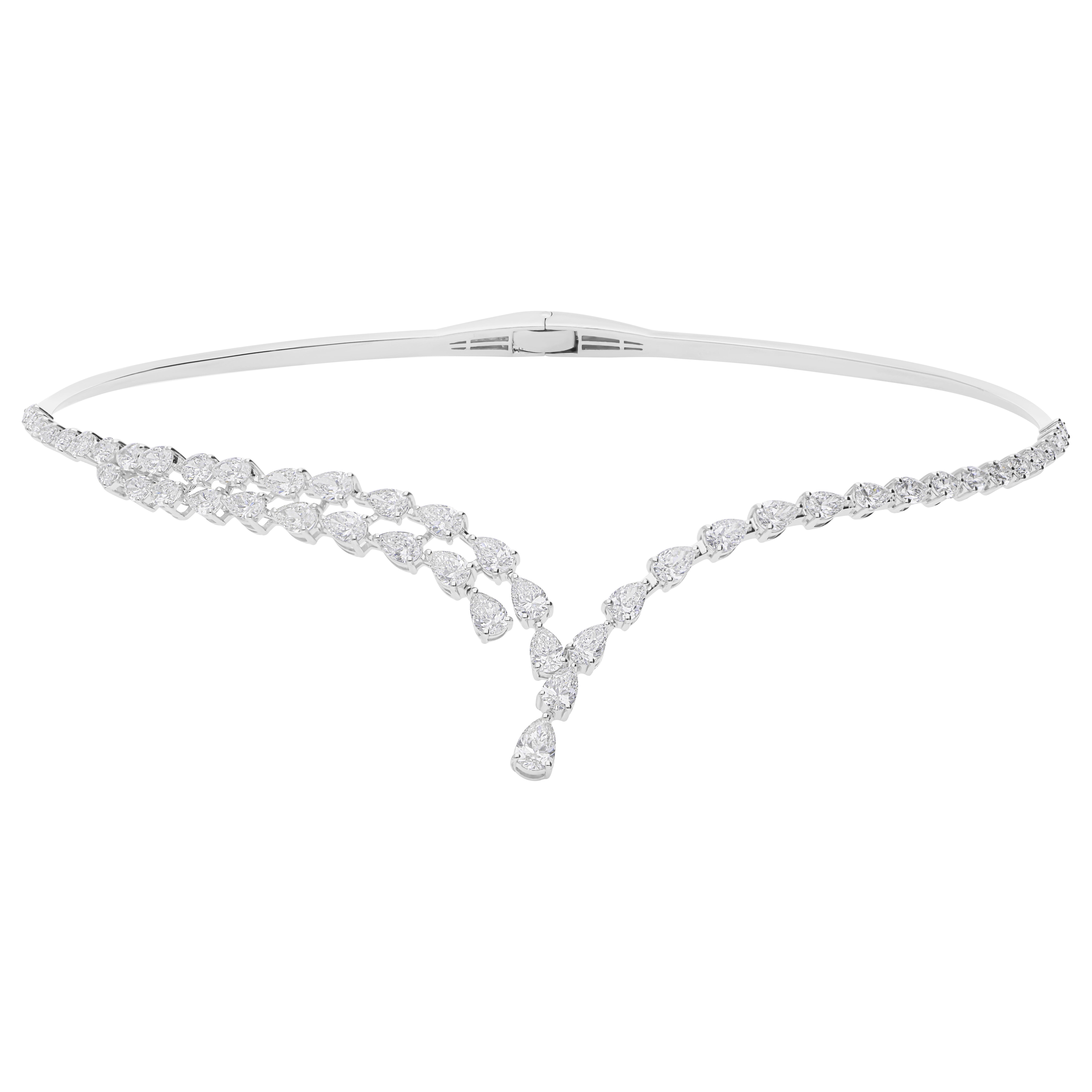 Collana girocollo a forma di V in oro bianco 14 carati con diamante certificato da 8,65 carati SI/HI