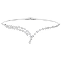 Certified 8.65 Carat SI/HI Diamond 14 Karat White Gold V Shape Choker Necklace