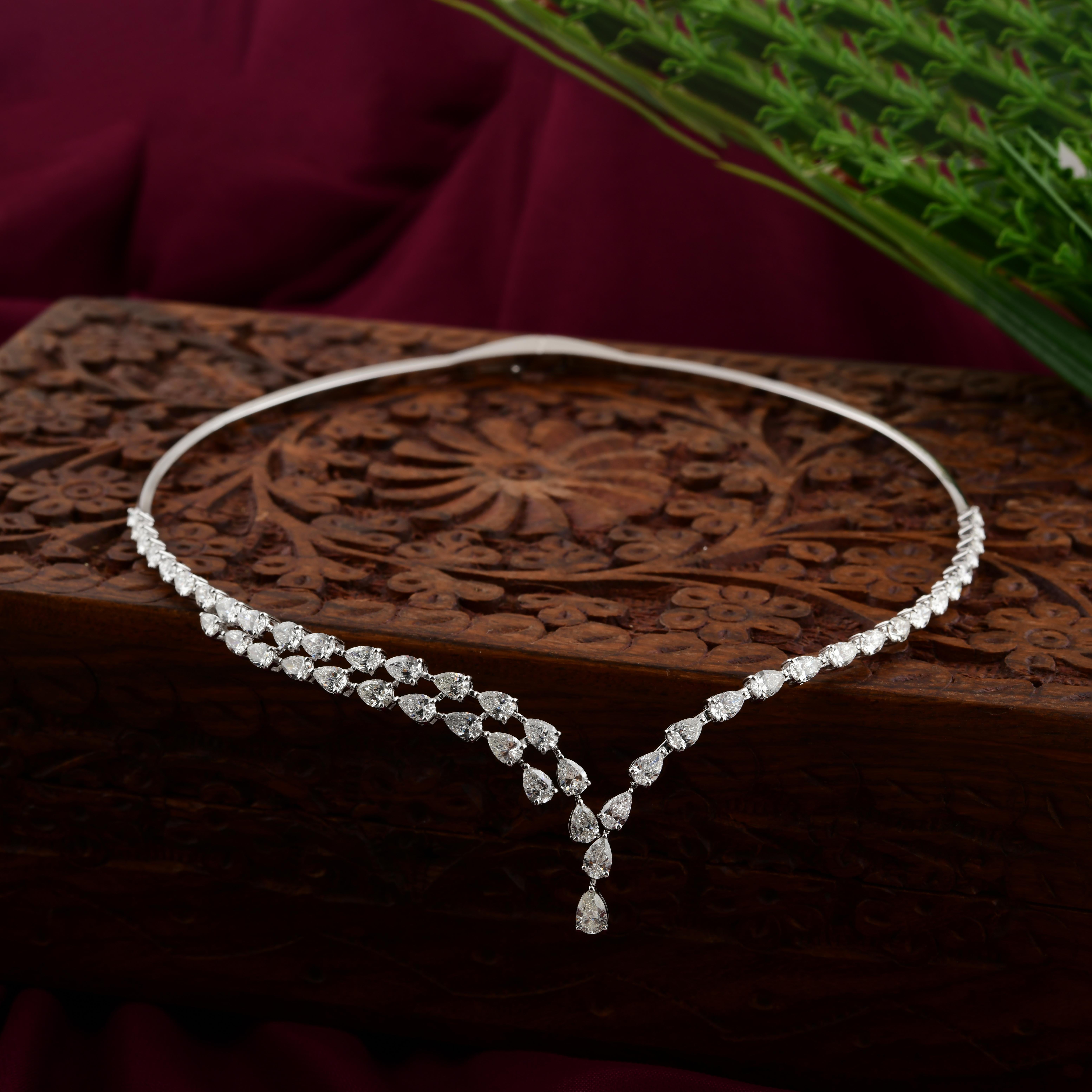 Taglio a goccia Collana V in oro bianco 18 carati con diamanti certificati 8,65 carati SI/HI - Tutte le tariffe sono pagate in vendita