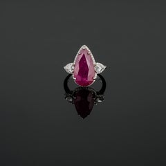 Certified 8.8 Carat Ruby and Diamond Three Stone Engagement Ring