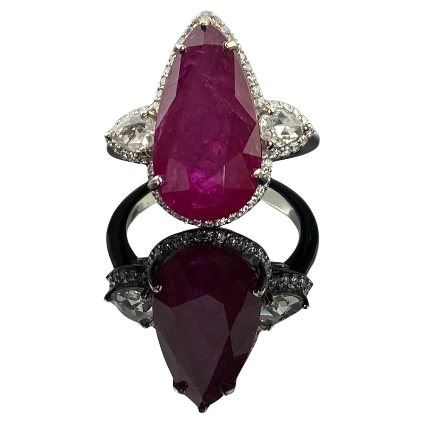 Certified 8.8 Carat Ruby and Diamond Three Stone Engagement Ring For Sale