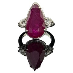 Certified 8.8 Carat Ruby and Diamond Three Stone Engagement Ring