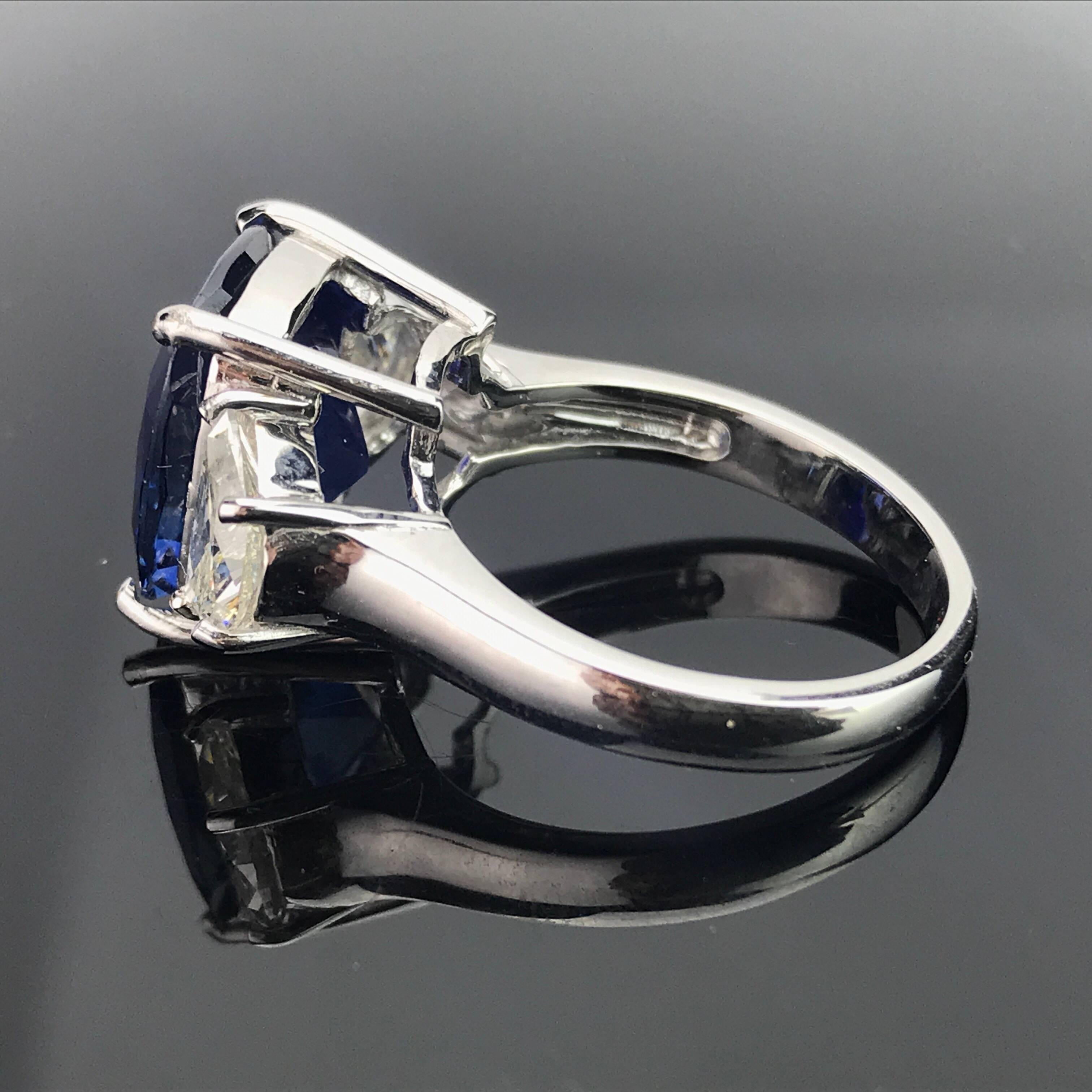 Art Deco Certified 8.80 Carat Sapphire and Diamond Three-Stone Ring