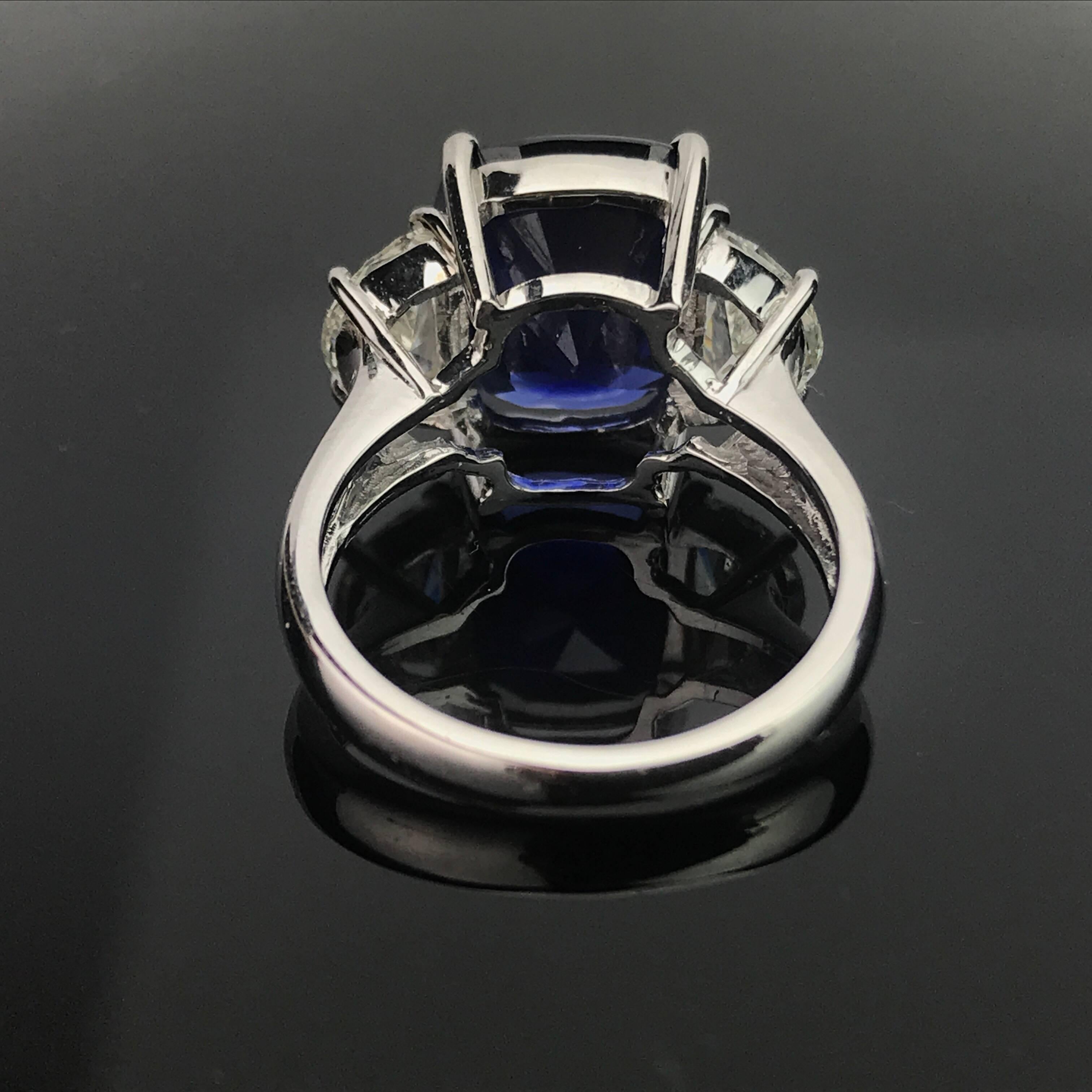 Cushion Cut Certified 8.80 Carat Sapphire and Diamond Three-Stone Ring