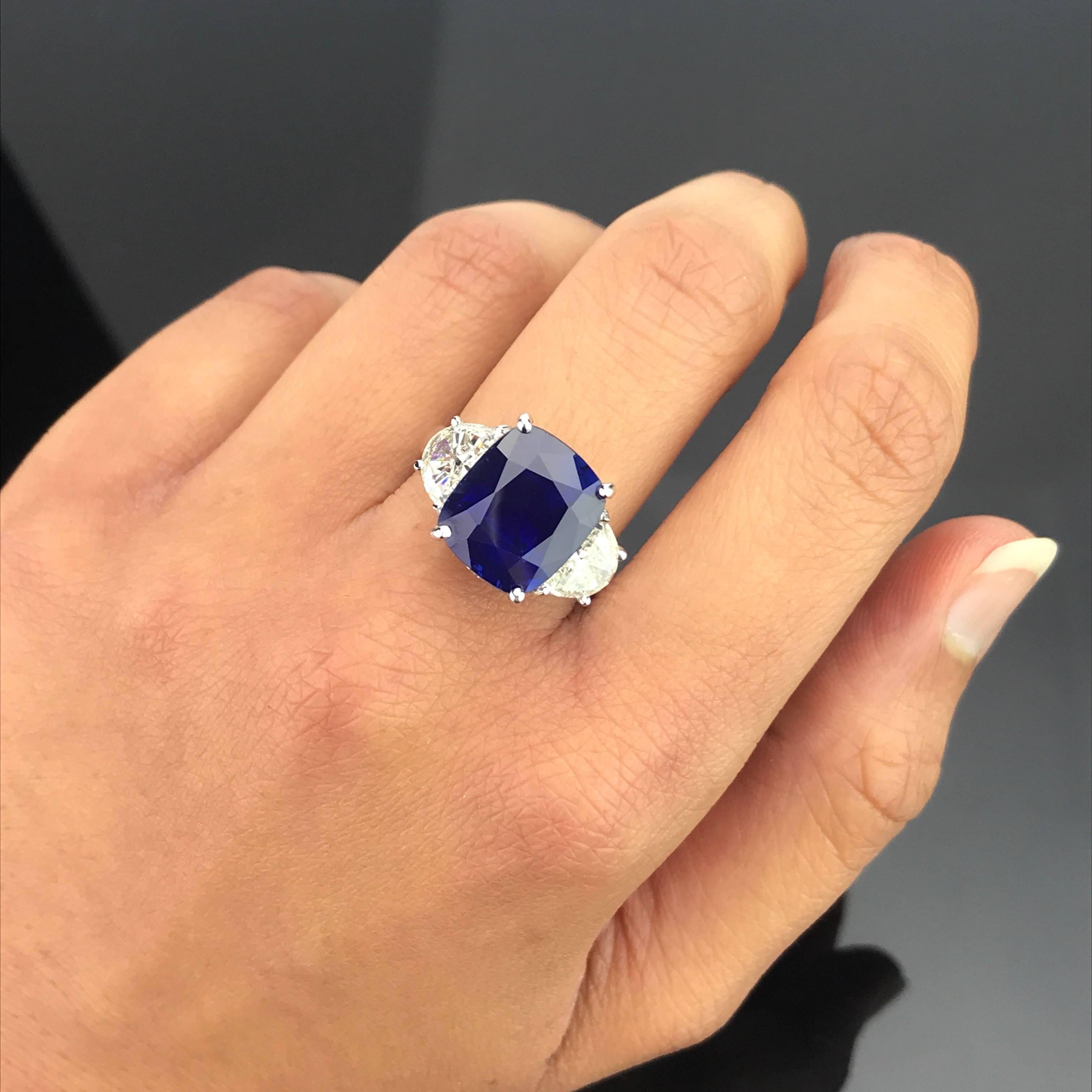 Women's Certified 8.80 Carat Sapphire and Diamond Three-Stone Ring