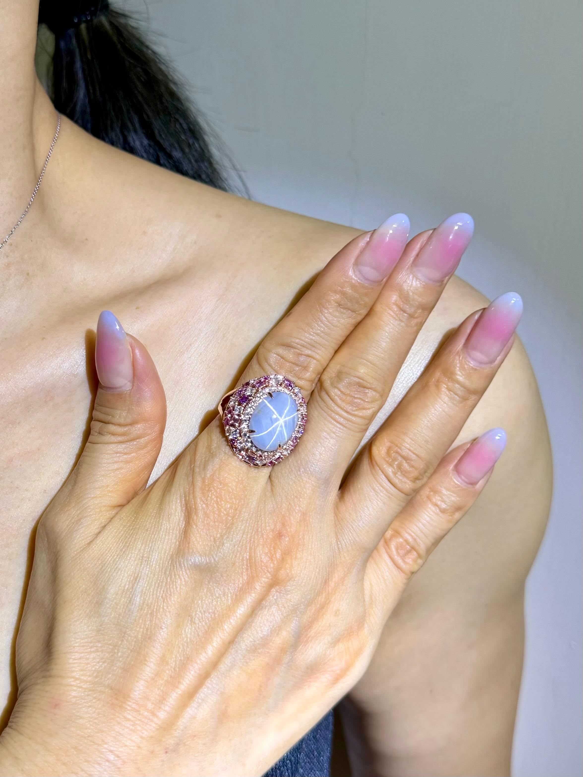 Anello cocktail con zaffiro e diamante Ceylon No Heat Star certificato da 15 mm x 11,6 mm. in vendita 11