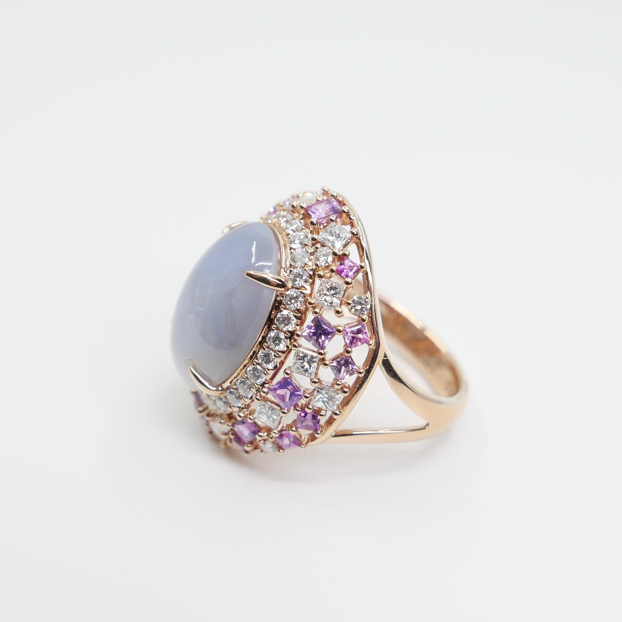 Anello cocktail con zaffiro e diamante Ceylon No Heat Star certificato da 15 mm x 11,6 mm. in vendita 12