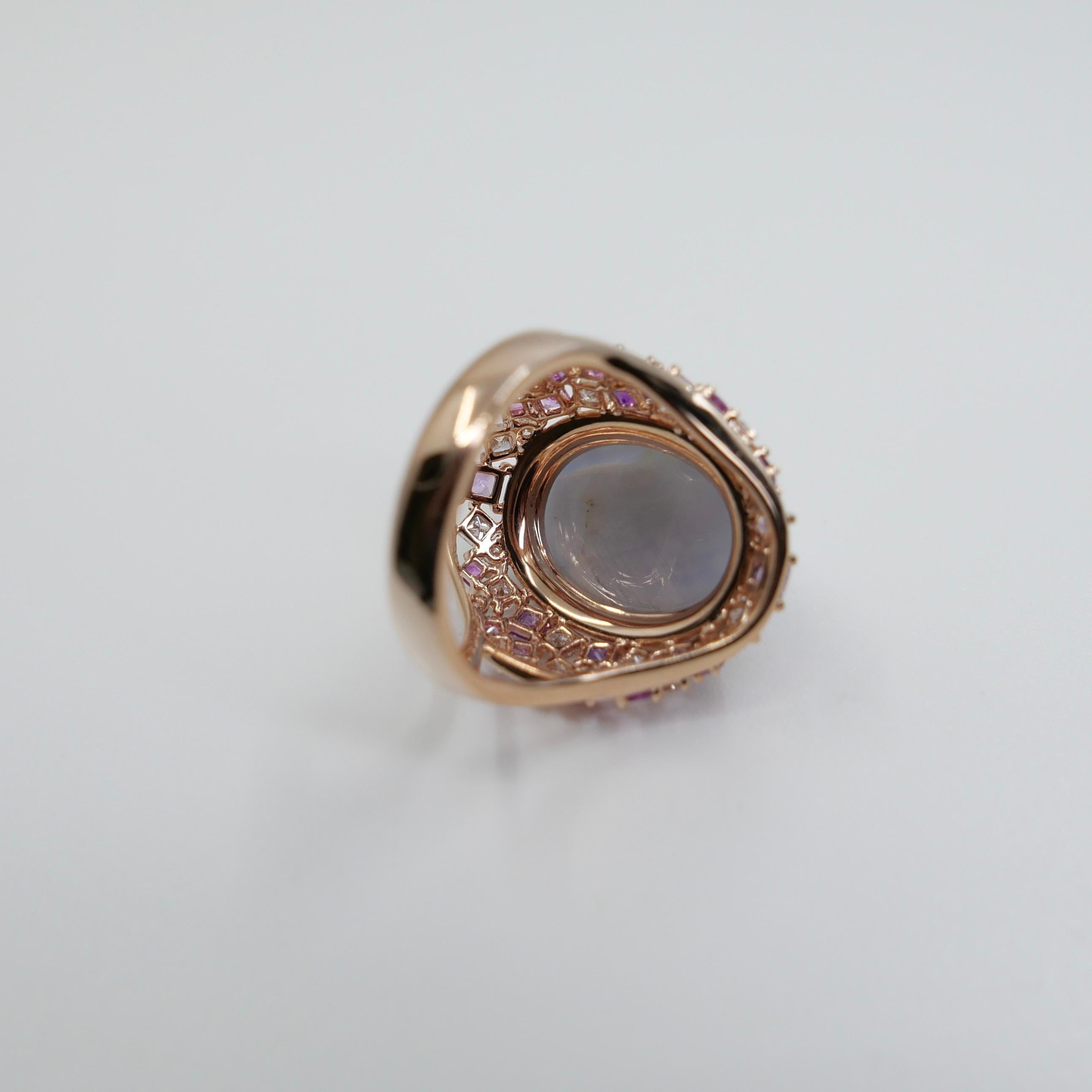 Anello cocktail con zaffiro e diamante Ceylon No Heat Star certificato da 15 mm x 11,6 mm. in vendita 2
