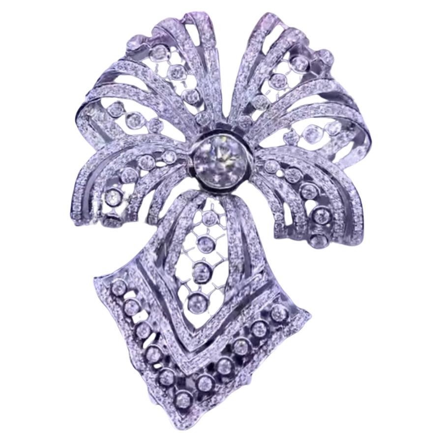 Certified 8.90 Carats Diamonds 18K Gold Brooch  For Sale