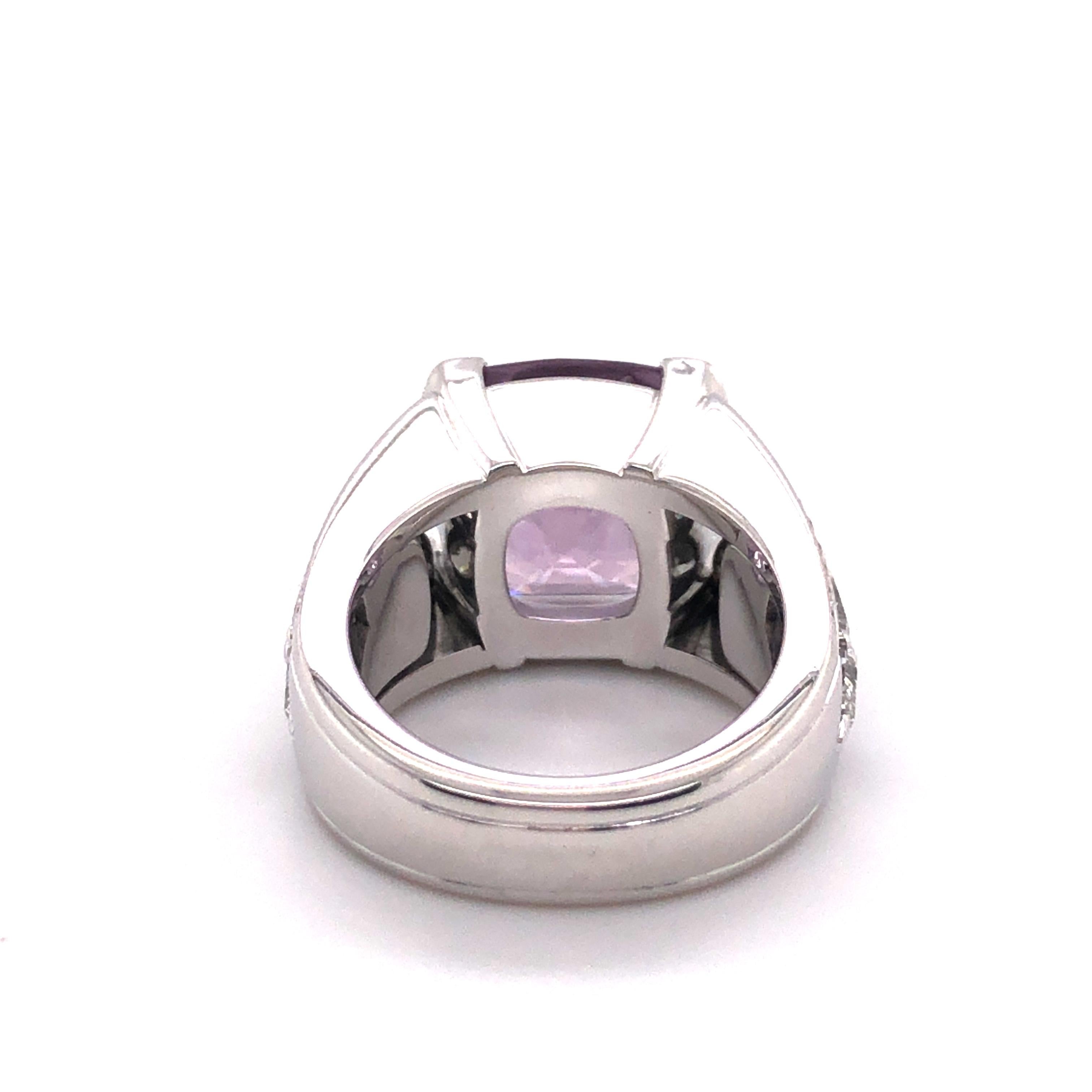 Certified 8.90 Ct Violet Burmese Spinel and Diamond Ring in 18 Karat White Gold For Sale 5