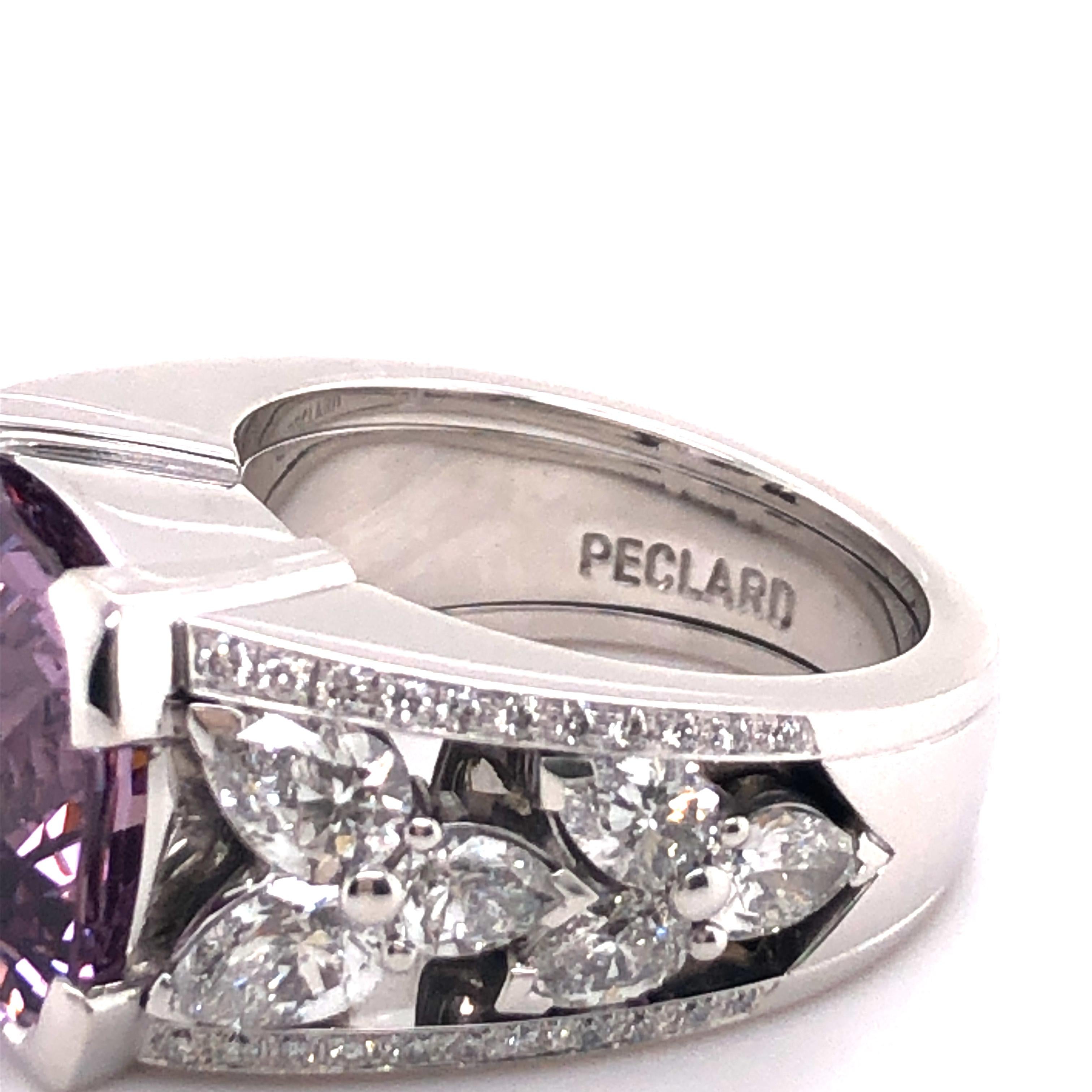 Certified 8.90 Ct Violet Burmese Spinel and Diamond Ring in 18 Karat White Gold For Sale 7