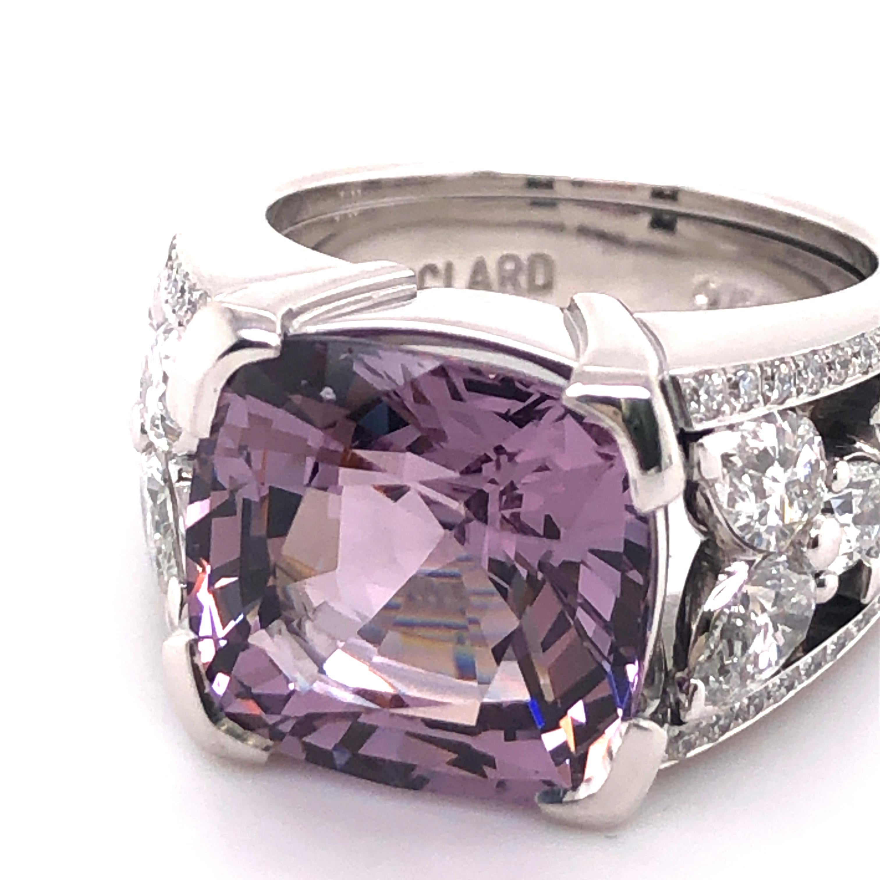 Contemporary Certified 8.90 Ct Violet Burmese Spinel and Diamond Ring in 18 Karat White Gold For Sale