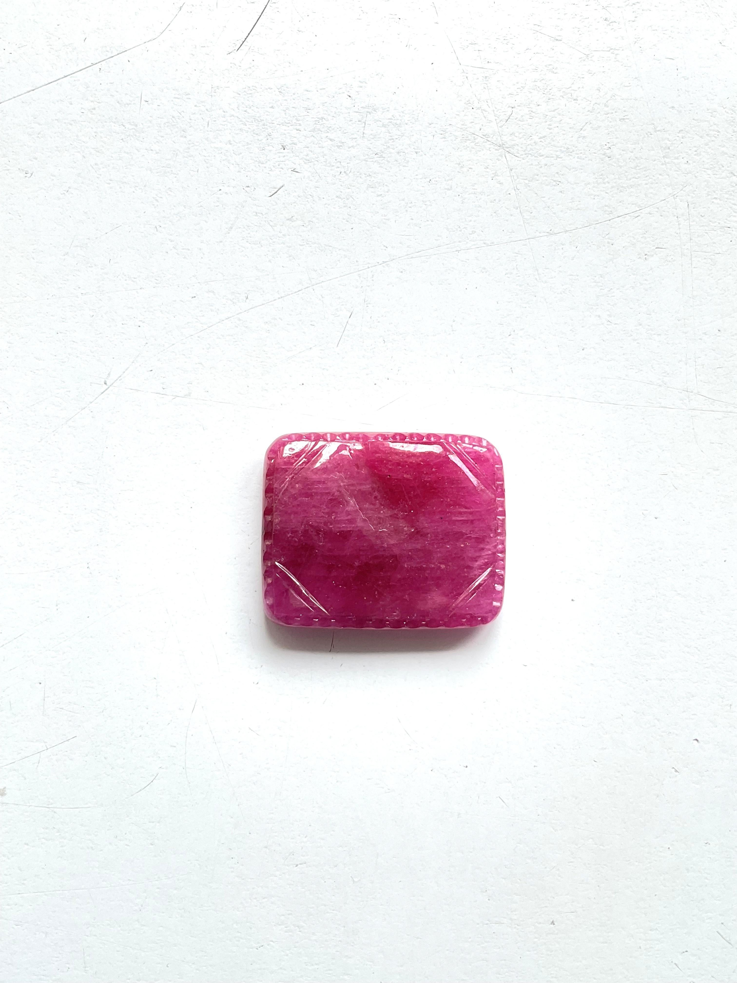 Square Cut Certified 89.35 Carats Ruby Mozambique Carved Specimen Heated Natural Gemstone For Sale