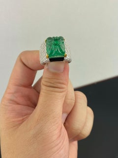 Zertifizierter Art-Déco-Cocktailring mit einem geschliffenen Smaragd von 9 Karat, Diamanten und schwarzem Onyx