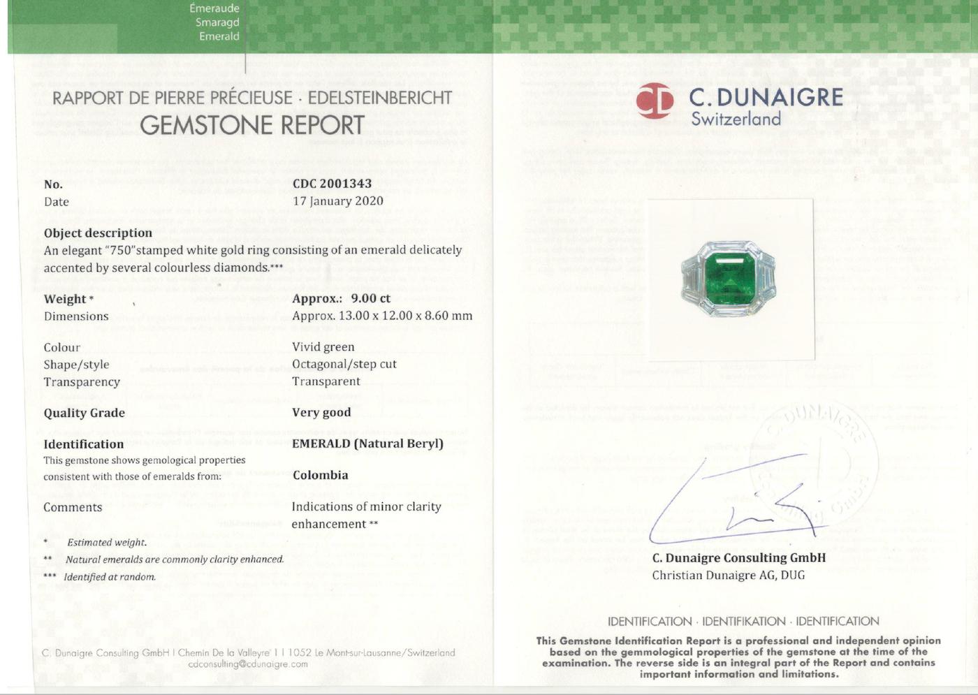 Certified 9 Carat Colombian Emerald and Diamond Italian Ring 2
