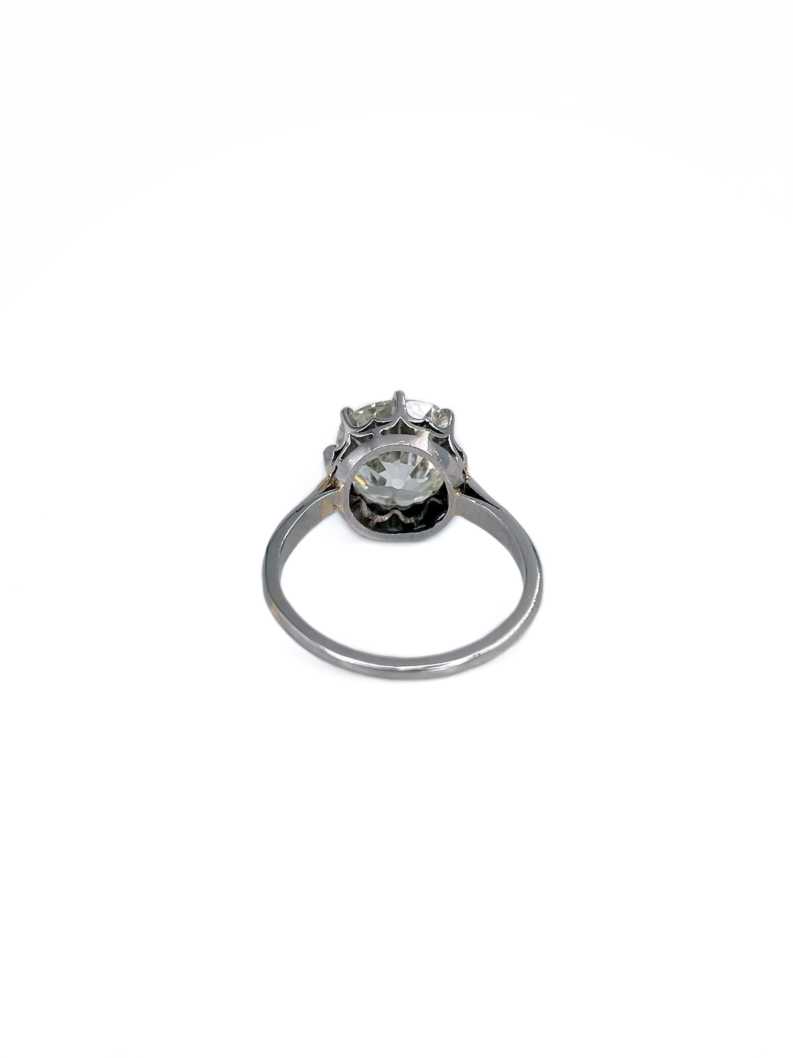 Women's Certified 900 Platinum 3.2 Carat Old European Cut Diamond Solitaire Ring