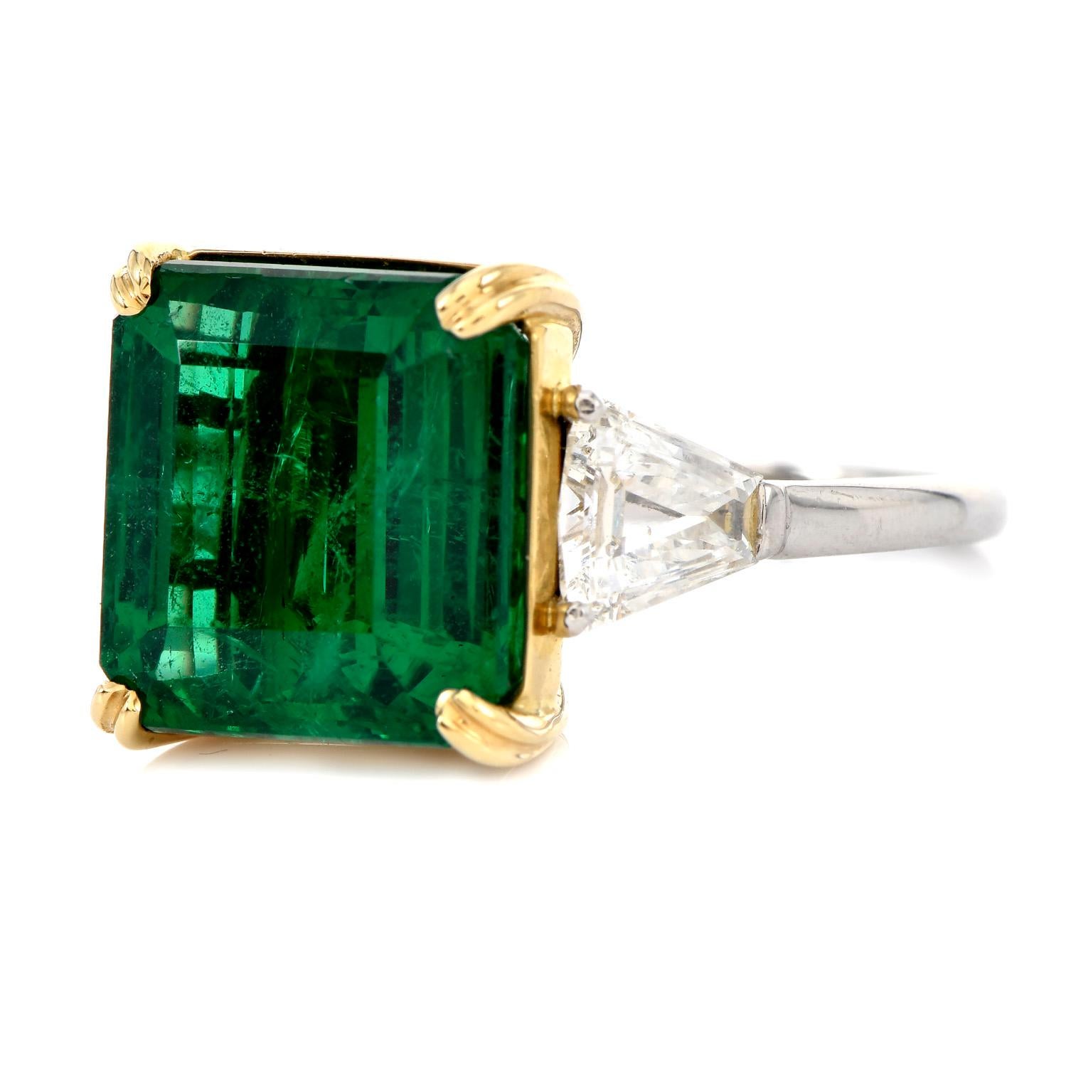 Artisan Certified  9.02cts Zambian Emerald Diamond Platinum Cocktail Ring For Sale
