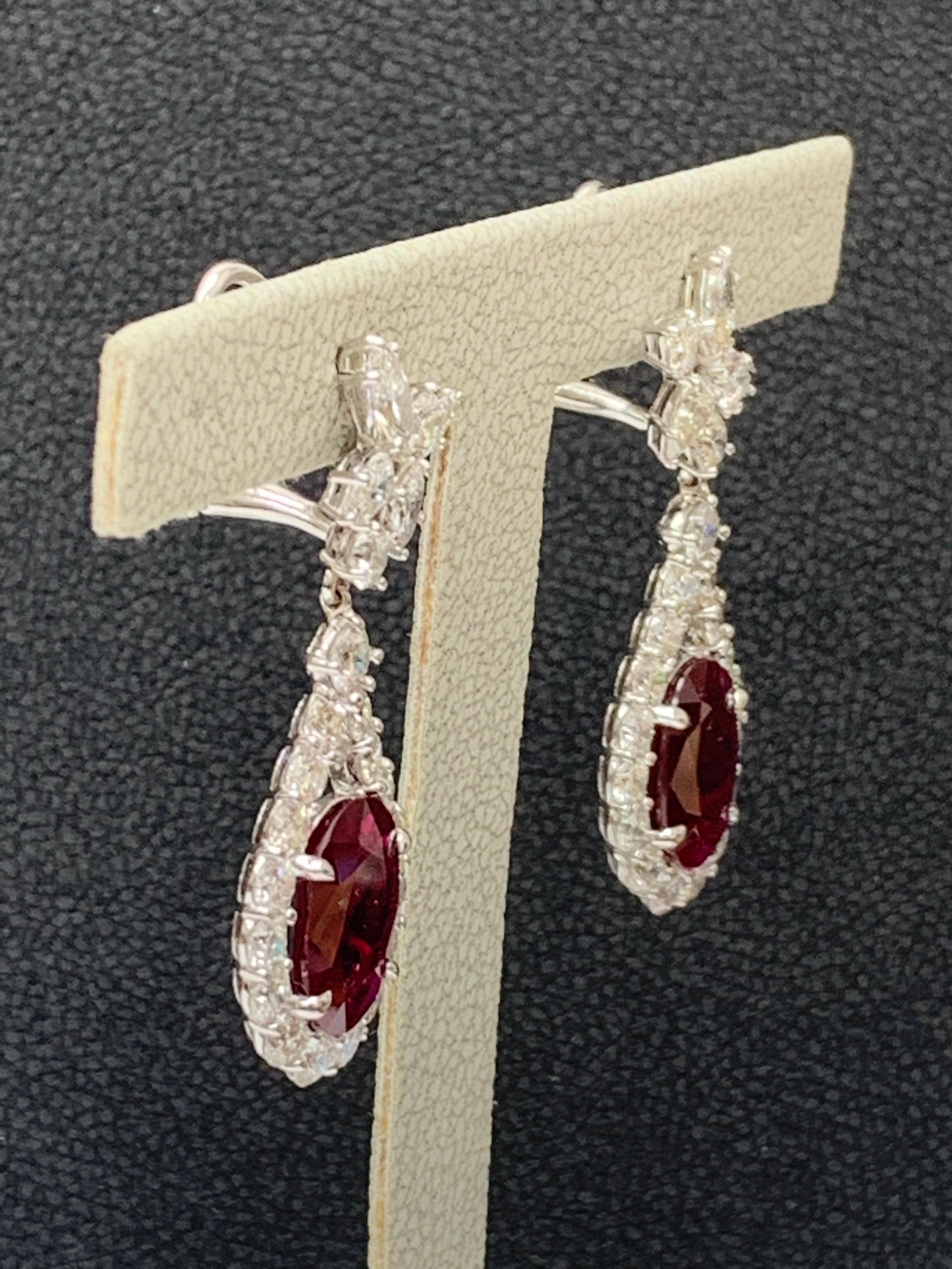 Contemporary Certified 9.05 Carat Burma Ruby and Diamond Drop Earrings in 18K White Gold For Sale