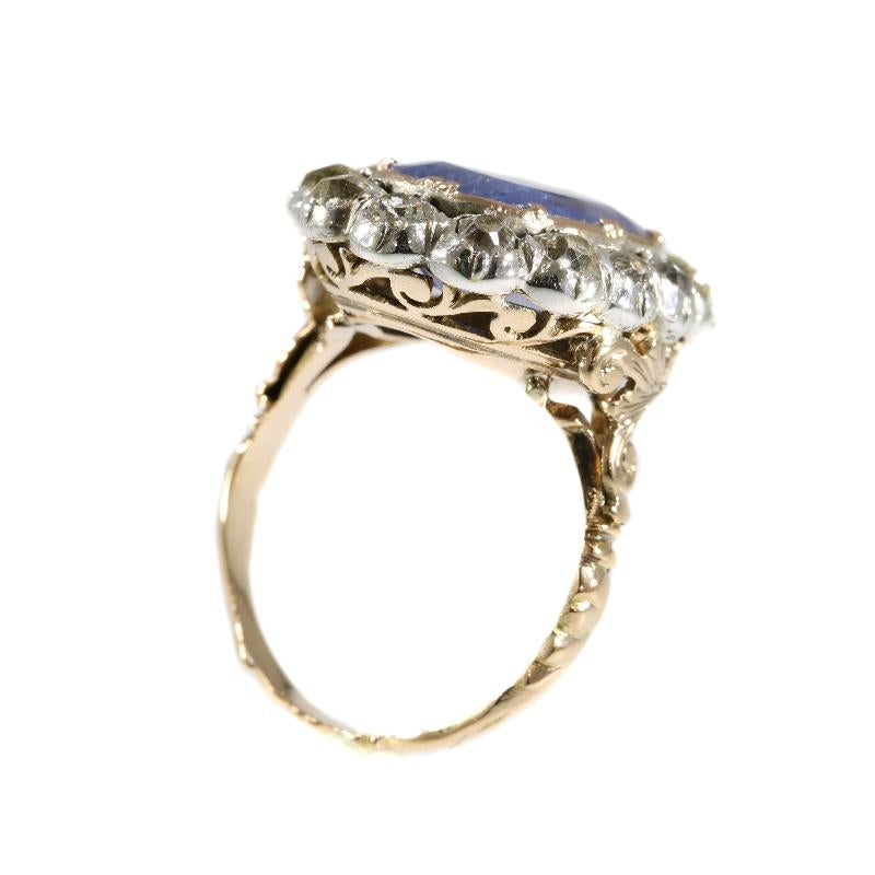Certified 9.35 carat Sapphire and Diamond Antique 18 Karat Gold Engagement Ring 1