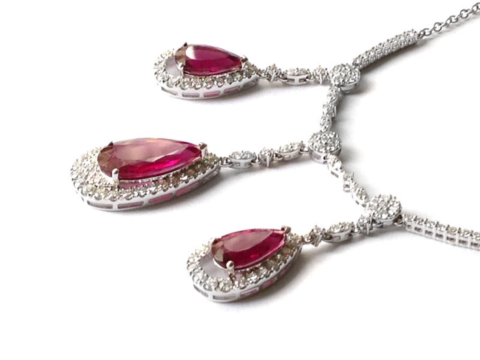 Mixed Cut Certified 9.37 carats Rubellite Diamonds set in White Gold Pendant For Sale