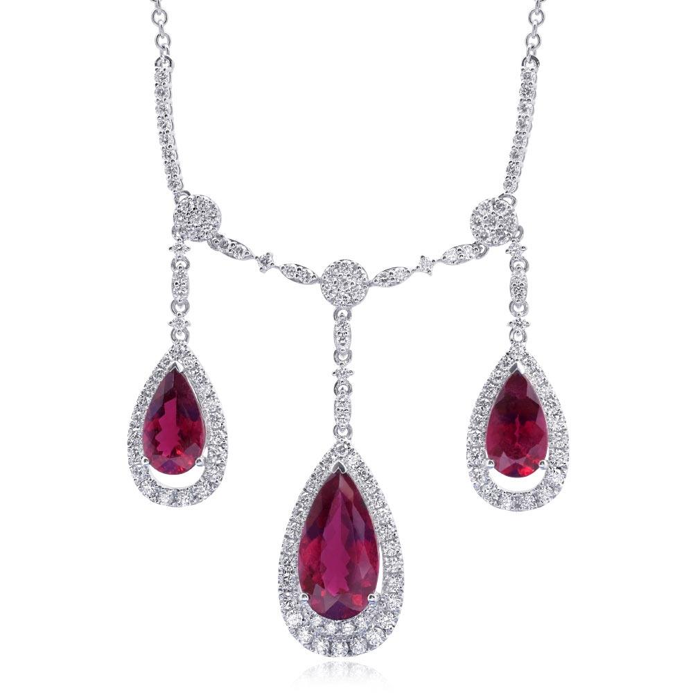 Certified 9.37 carats Rubellite Diamonds set in White Gold Pendant In New Condition For Sale In Los Angeles, CA