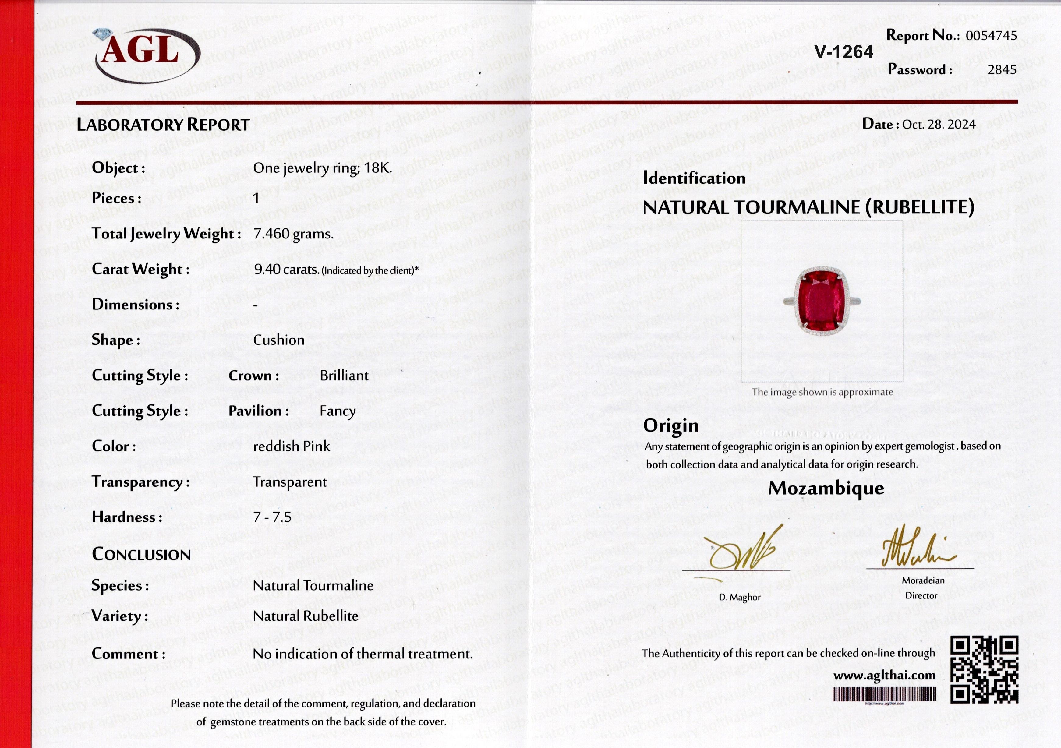 Certified 9.40 Carat Rubelite Tourmaline and Diamond Cocktail Engagement Ring For Sale 4