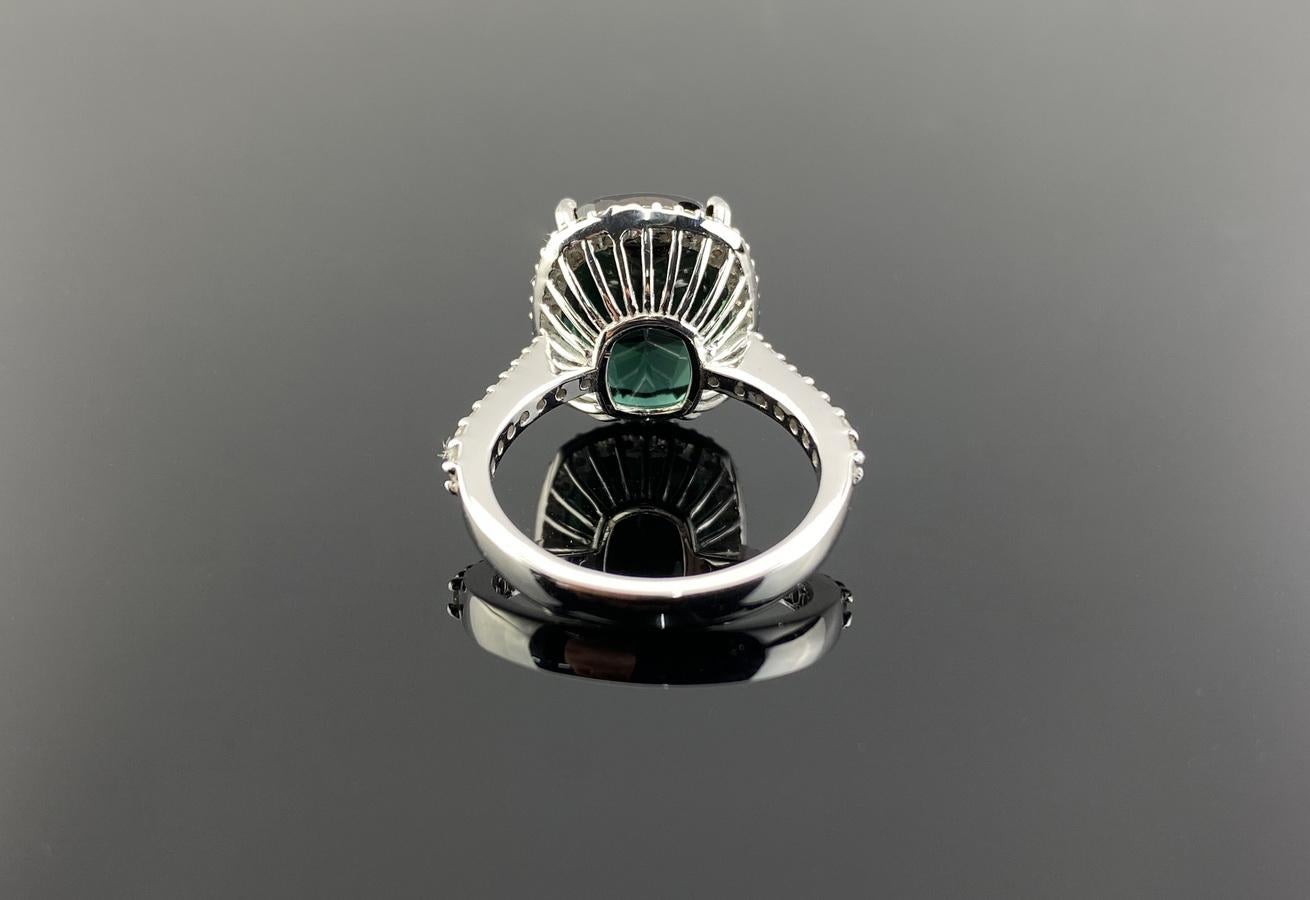 Cushion Cut Certified 9.41 Carat Tourmaline and Diamond Engagement Ring For Sale