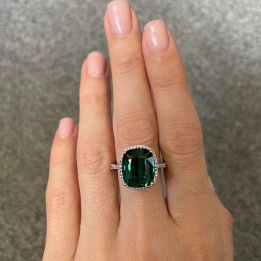Certified 9.41 Carat Tourmaline and Diamond Engagement Ring For Sale 2