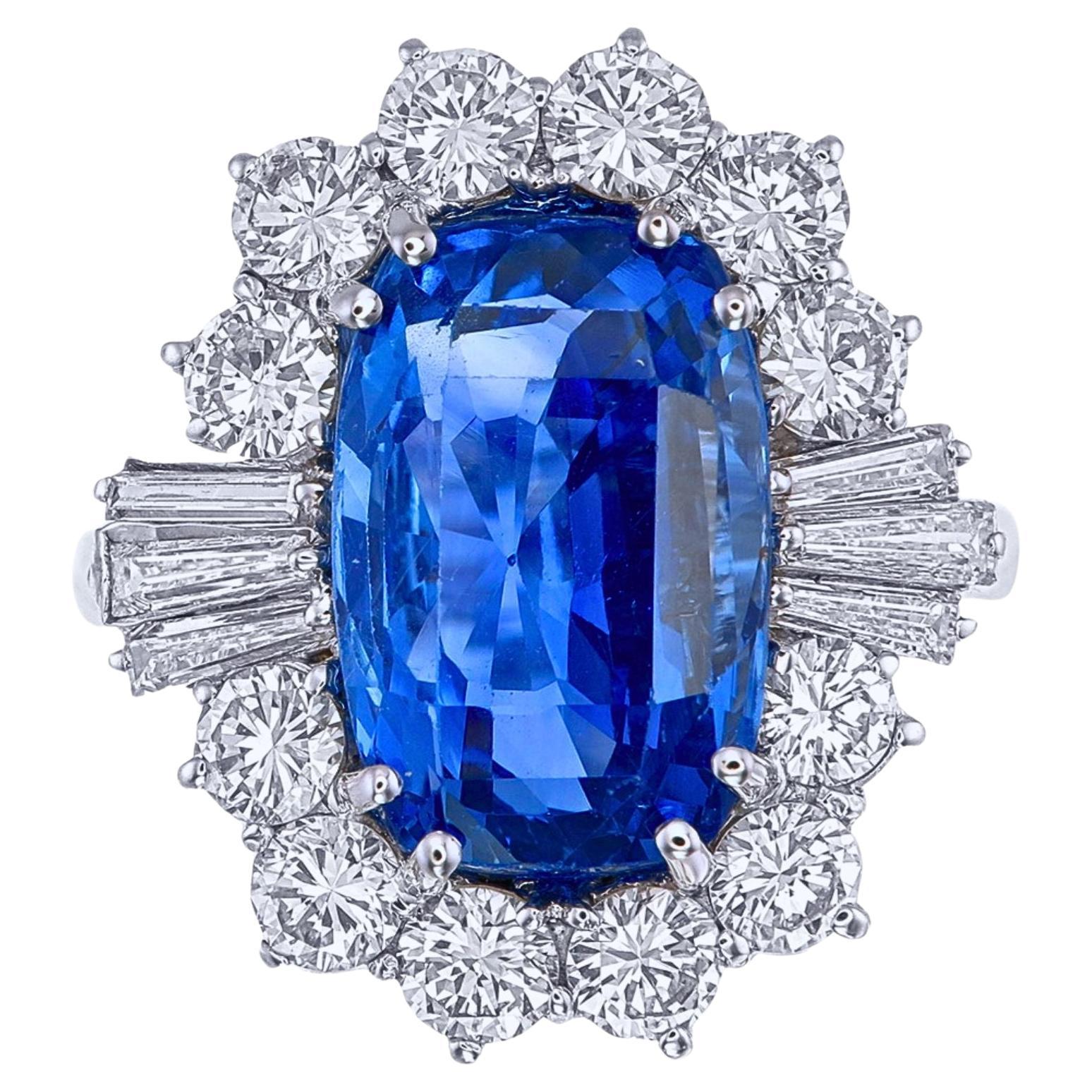Certified 9.43 Carat Unheated Vivid Blue Sapphire & Diamond Cocktail Ring