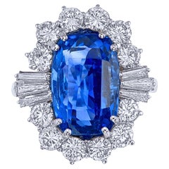 Certified 9.43 Carat Unheated Vivid Blue Sapphire & Diamond Cocktail Ring