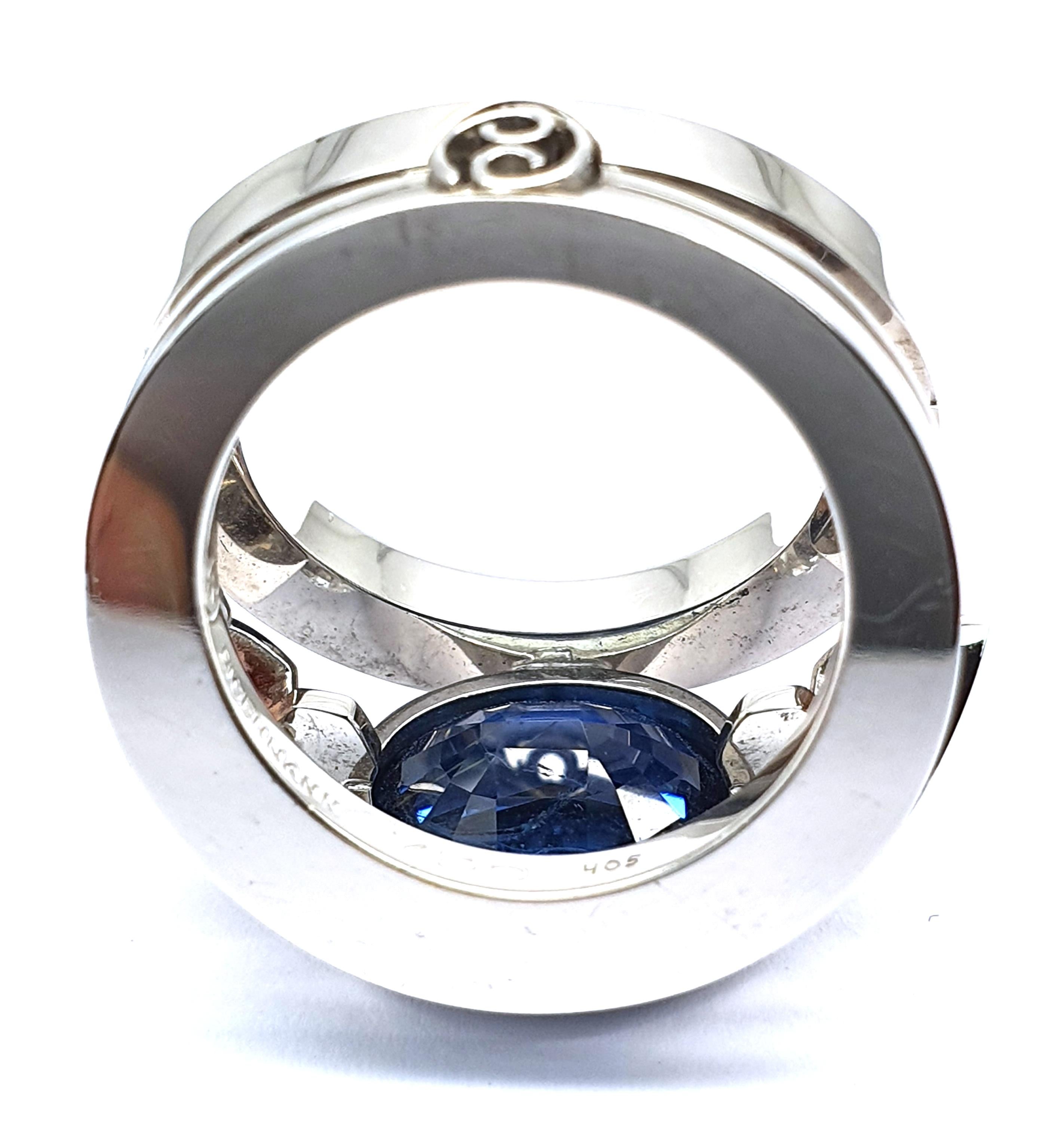 Certified 9.45 Carat Intense Blue Sapphire 2 Orange Corunds and 56 Diamonds Ring For Sale 1