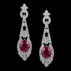 Certified 9.53 Carat Burmese Ruby Diamond Drop Earrings