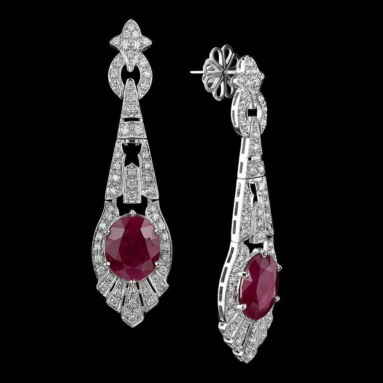 Certified 9.53 Carat Burmese Ruby Diamond Drop Earrings at 1stDibs