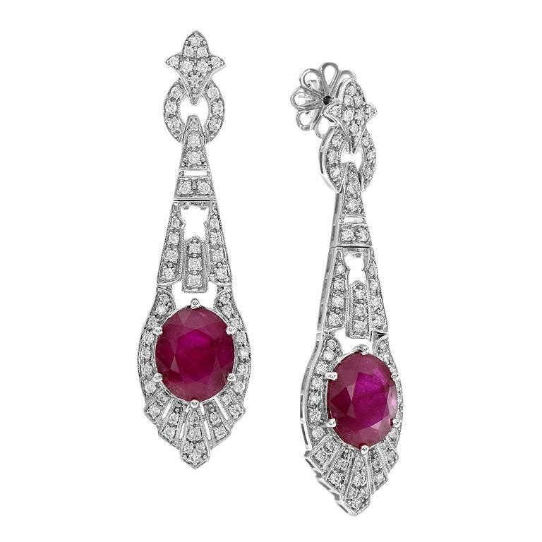 Certified 9.53 Carat Burmese Ruby Diamond Drop Earrings at 1stDibs