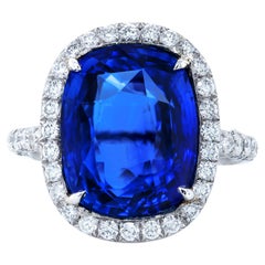 Certified 9.55 Carat Royal Blue Sapphire Diamond Ring